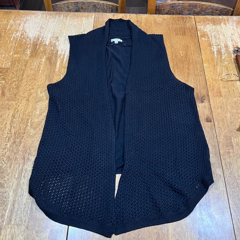 Croft & Barrow Boho Black Open Front Knit Drape Sweater Vest Cardigan Women's XL